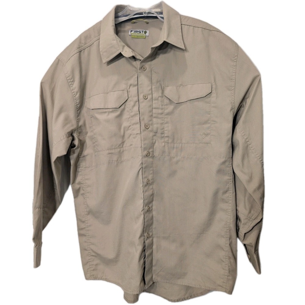 First Tactical Shirt Mens Large XL Reg Beige Khaki Defender Embroidered Logo*